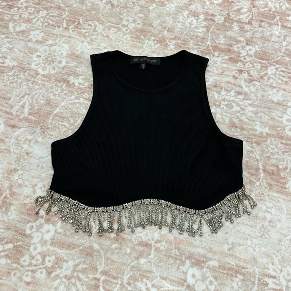 The Vintage Shop Tops - Festival ✨ Crystal Fringe Black Crop Top